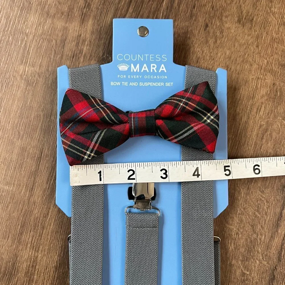Countess Mara Red Plaid Bow Tie and Suspenders Youth
